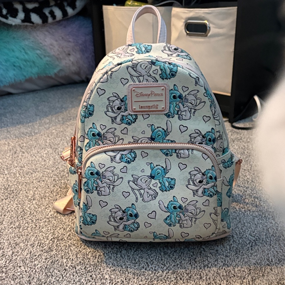 Loungefly Disney Stitch & Angel Mini Backpack in Teal, Pink, Cream